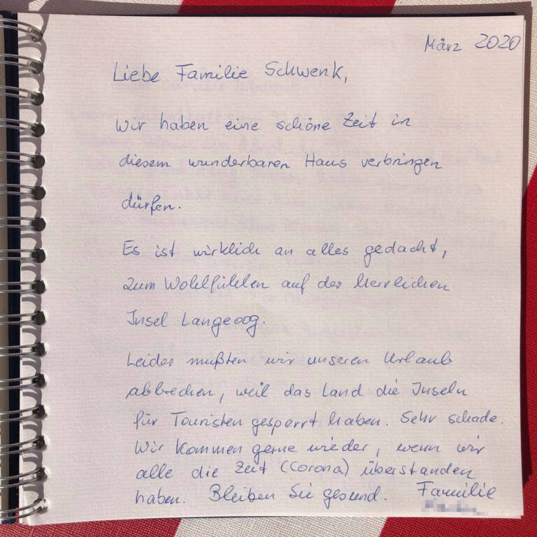 Ferienhaus Langeoog Inselzauber Gästebuch